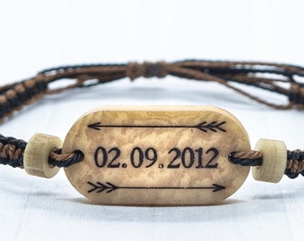 Personalized Date Bracelet, Cotton 2nd Anniversary Gift for Men