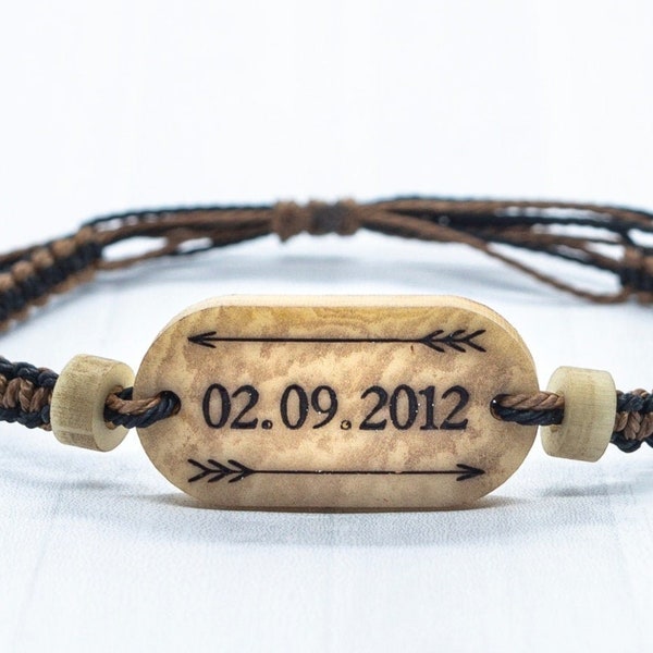 Engraved Date Bracelet, Mens Bracelet, First Fathers Day Gift, Dad Gift, Cotton Anniversary Gift, Personalised Bracelet