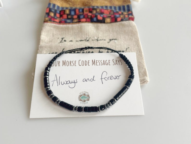 Morse Code Bracelet, Fathers Day Gift, Black Onyx Bracelet, Mens Bracelet, Boyfriend or Husband gift, July Birthstone Gift, Mens Jewelry, image 4
