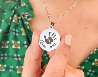 Personalized Handprint or Footprint Necklace, Custom Baby Hand Print Jewelry for New Dad