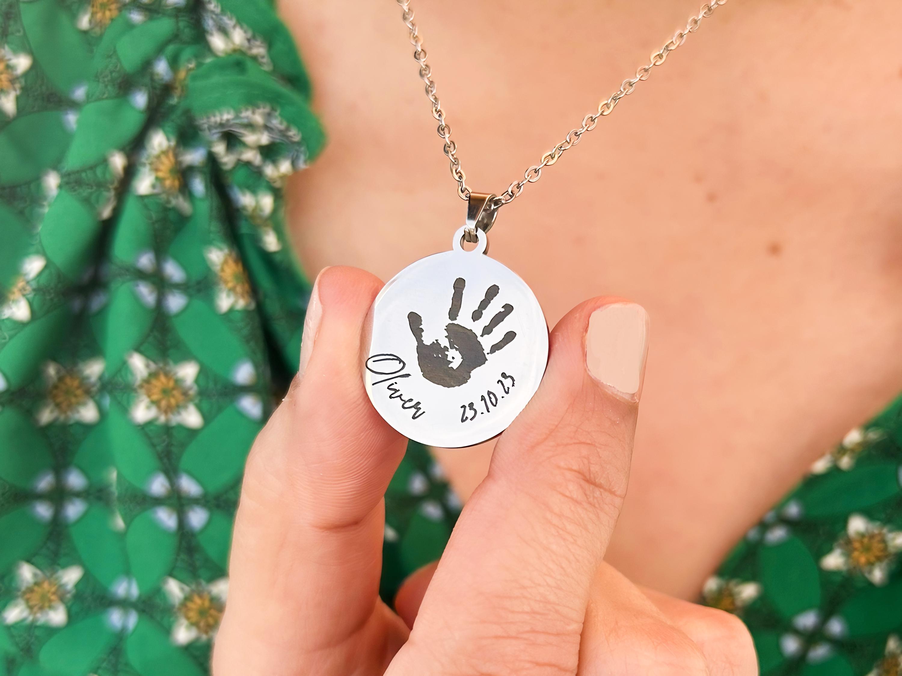Engraved Baby Handprint Necklace UK
