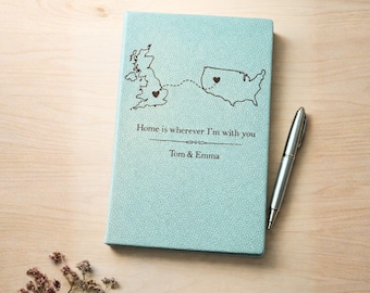 Personalized Two Countries Journal, Hardcover Diary Notebook, Custom Stationary