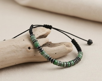 Pulsera personalizada de jade verde con código Morse, pulsera de amistad para parejas para protección y buena suerte.