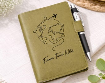 Diario di viaggio ricaricabile e personalizzato, copertina per taccuino d'avventura personalizzata con penna inclusa.