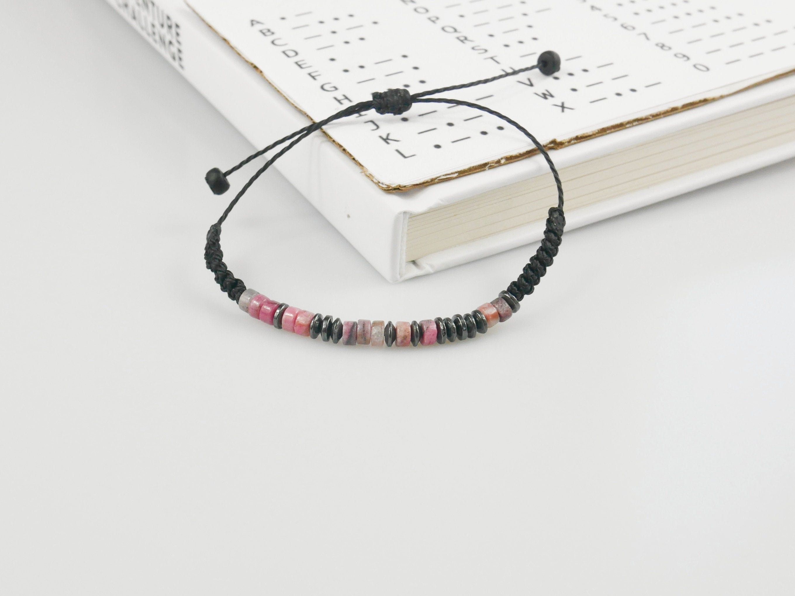 Pink Jade Morse Code Bracelet, Couples Matching Bracelets Pink Jade Morse Code Bracelet, Couples Matching Bracelets