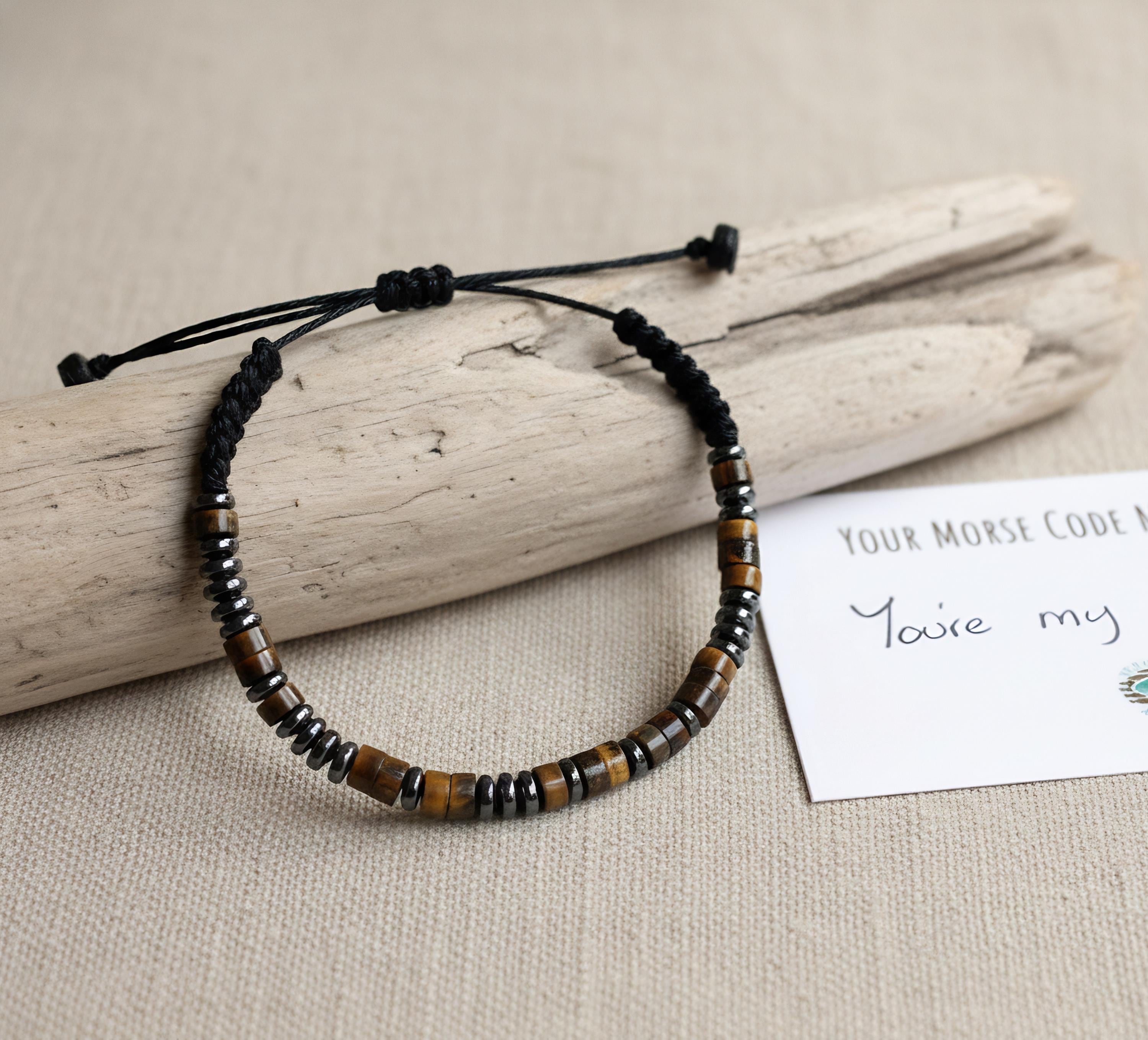Tiger's Eye Morse Code Bracelet, Mens Friendship Bracelet for