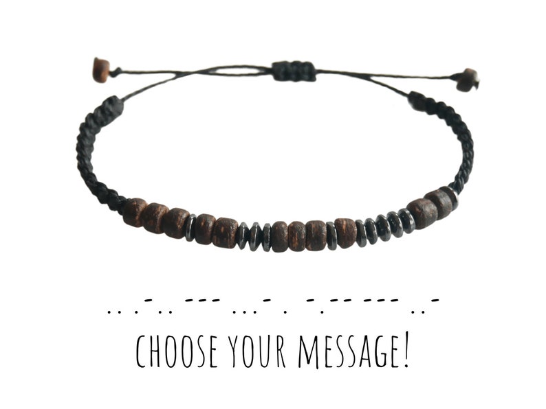 Wooden Morse Code Bracelet for men