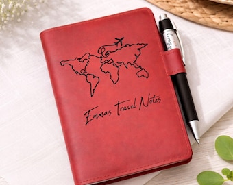 Refillable Custom Travel Journal With Pen, Personalised Adventure Notebook Cover