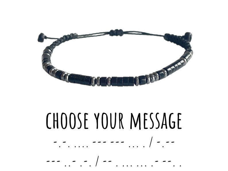 Morse Code Bracelet, Fathers Day Gift, Black Onyx Bracelet, Mens Bracelet, Boyfriend or Husband gift, July Birthstone Gift, Mens Jewelry, image 5