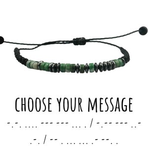 Personalized Morse Code Bracelet: Stone & Hematite Bead, Adjustable