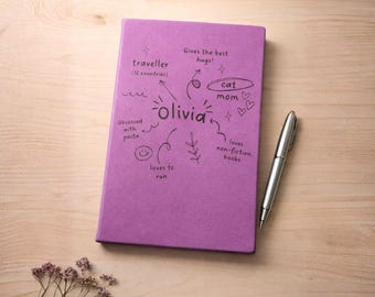Personalized Name Doodle Journal, Hardcover Diary Notebook, Custom Stationary