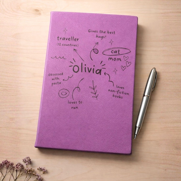 Personalized Name Doodle Journal, Hardcover Diary Notebook, Custom Stationary