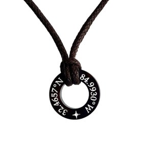 Custom Coordinate Necklace, Personalized Mens Necklace, Boyfriend Gift, Waterproof Travel Necklace, Surfer Gift for Him, Where We Met