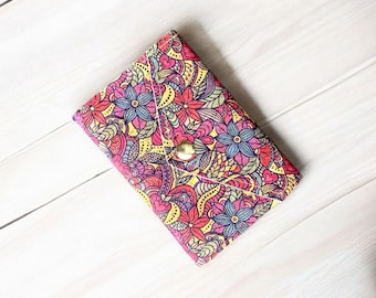 Kleine, dunne damesportemonnee met bloemenprint, mini-kaarthouder van kurk