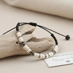 Gepersonaliseerde witte aventurijn armband met morsecode, vriendschapsarmband voor genezing.