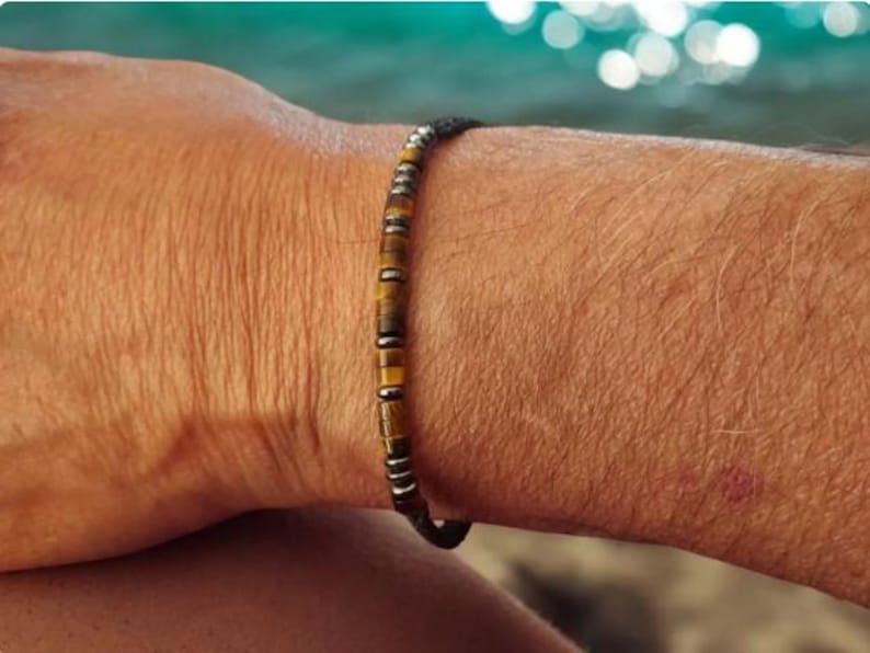 Black Onyx or Tigers Eye Morse Code Bracelet, Mens Friendship Bracelet for Strength & Grounding image 4