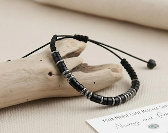 Black Onyx or Tigers Eye Morse Code Bracelet, Mens Friendship Bracelet for Strength & Grounding