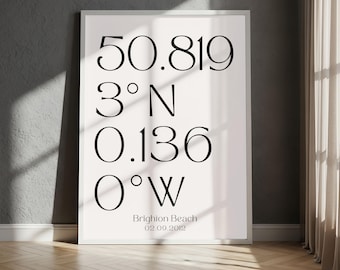 Custom Coordinates Wall Art, Where We Met Engagement Location Print, Paper 1st Anniversary Gift