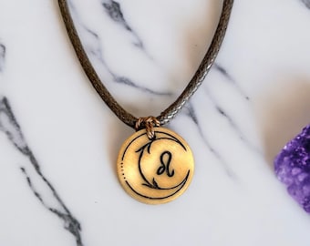 Leo Necklace, Personalised Zodiac Jewelry, Star Sign Necklace, Horoscope Gift, Boho Crescent Moon Necklace