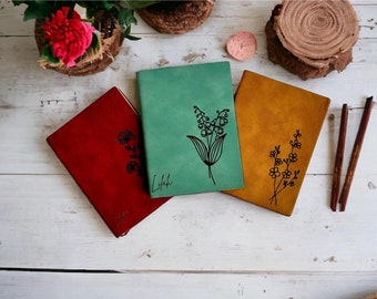 Personalized Birth Flower Name Notebook, Custom Pocket Birth Month Flower Journal
