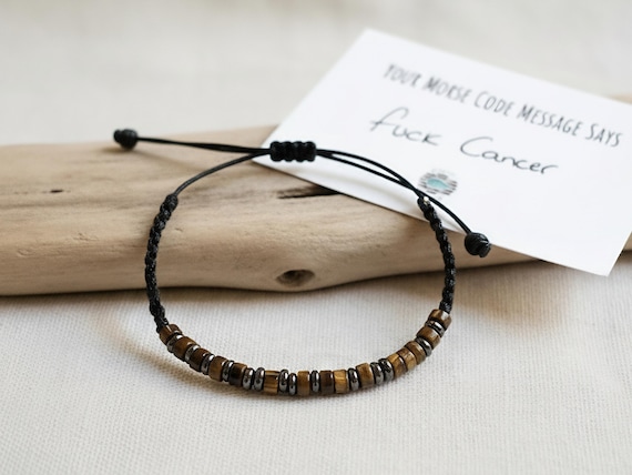 Tiger's Eye Morse Code Bracelet, Fuck Cancer Survivor Gift for Men