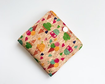 Linda mini billetera Kawaii, billetera de titular de tarjeta de corcho vegano, billetera de viaje pequeña, billetera peculiar
