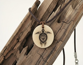 Personalized Turtle Necklace, Surfer Rope Pendant, Mens Rustic Surf Jewelry