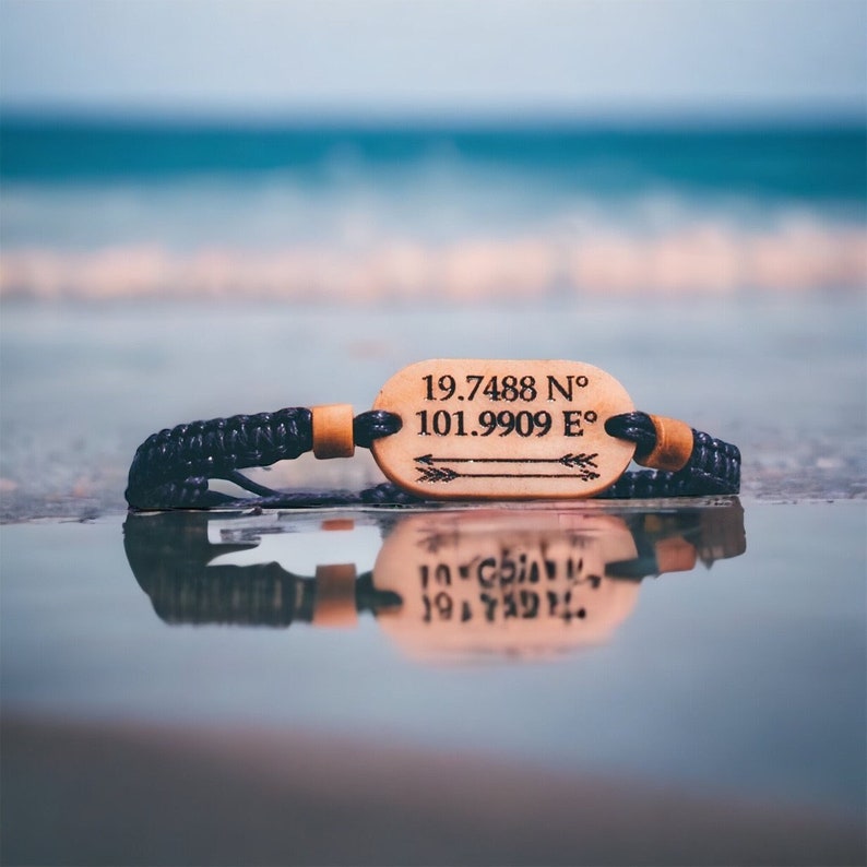 Personalized mens Coordinate Bracelet with braided band,