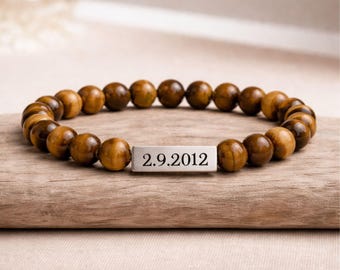 Bracciale personalizzato con perline occhio di tigre, gioiello da uomo personalizzato con nome di famiglia per la festa del papà