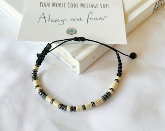 White Aventurine Morse Code Bracelet, Personalized Calming Bracelet, Leo Birthstone Bracelet, Mens Bracelet, Custom Hidden Message Bracelet