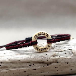Pulsera personalizada con coordenadas, pulsera "Donde nos conocimos", regalo de aniversario de algodón