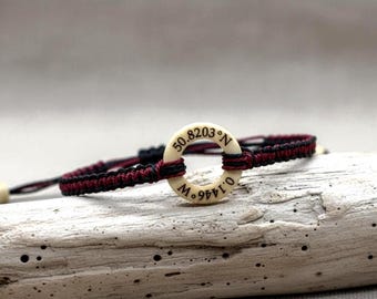 Personalized Coordinate Bracelet, Where We Met Couples Bracelet, Cotton Anniversary Gift