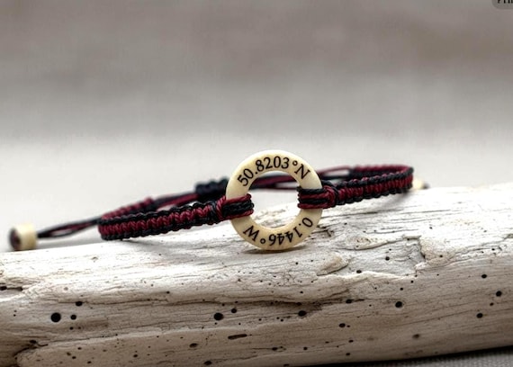 Personalized Coordinate Bracelet, Where We Met Couples Bracelet, Cotton Anniversary Gift
