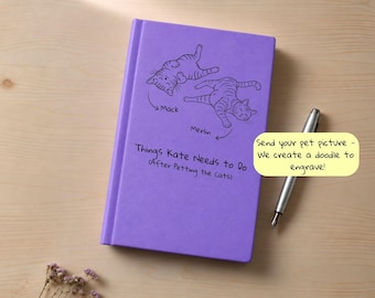 Personalized Cat Doodle Journal, Hardcover Diary Notebook, Custom Stationary