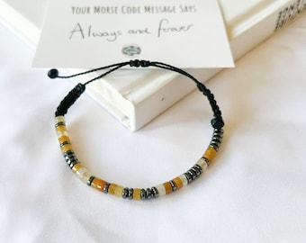 Custom Citrine Bracelet, Personalized Morse Code Bracelet,  Crystal Gemstone Bracelet, Positive Energy Bracelet, Abundance Bracelet