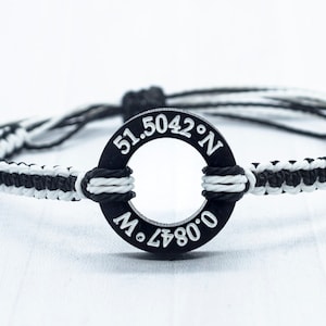 Coordinate Bracelet, Personalized Cotton Anniversary Gift for Men