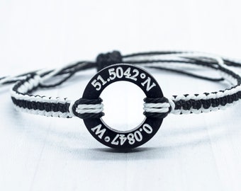 Coordinate Bracelet, Personalized Cotton Anniversary Gift for Men