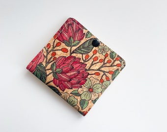 Floral Mini Wallet For Women, Small Flower Wallet, Cork Wallet, Personalized Wallet, Credit Card Wallet, ID Wallet, Women Card Holder