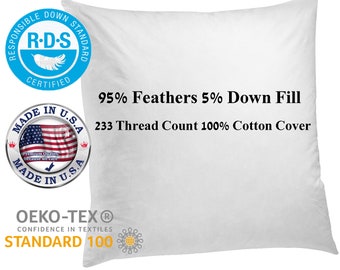 Relleno de almohada cuadrado de 56 cm, 95/5 plumón, algodón de 233 hilos, hecho a mano