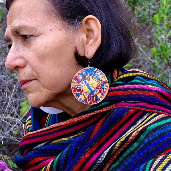 Coyolxauhqui large round shell statement dangle earrings