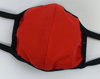 Solid color RED handmade two-panel three-layer face mask XL maximum coverage featuring filter pocket