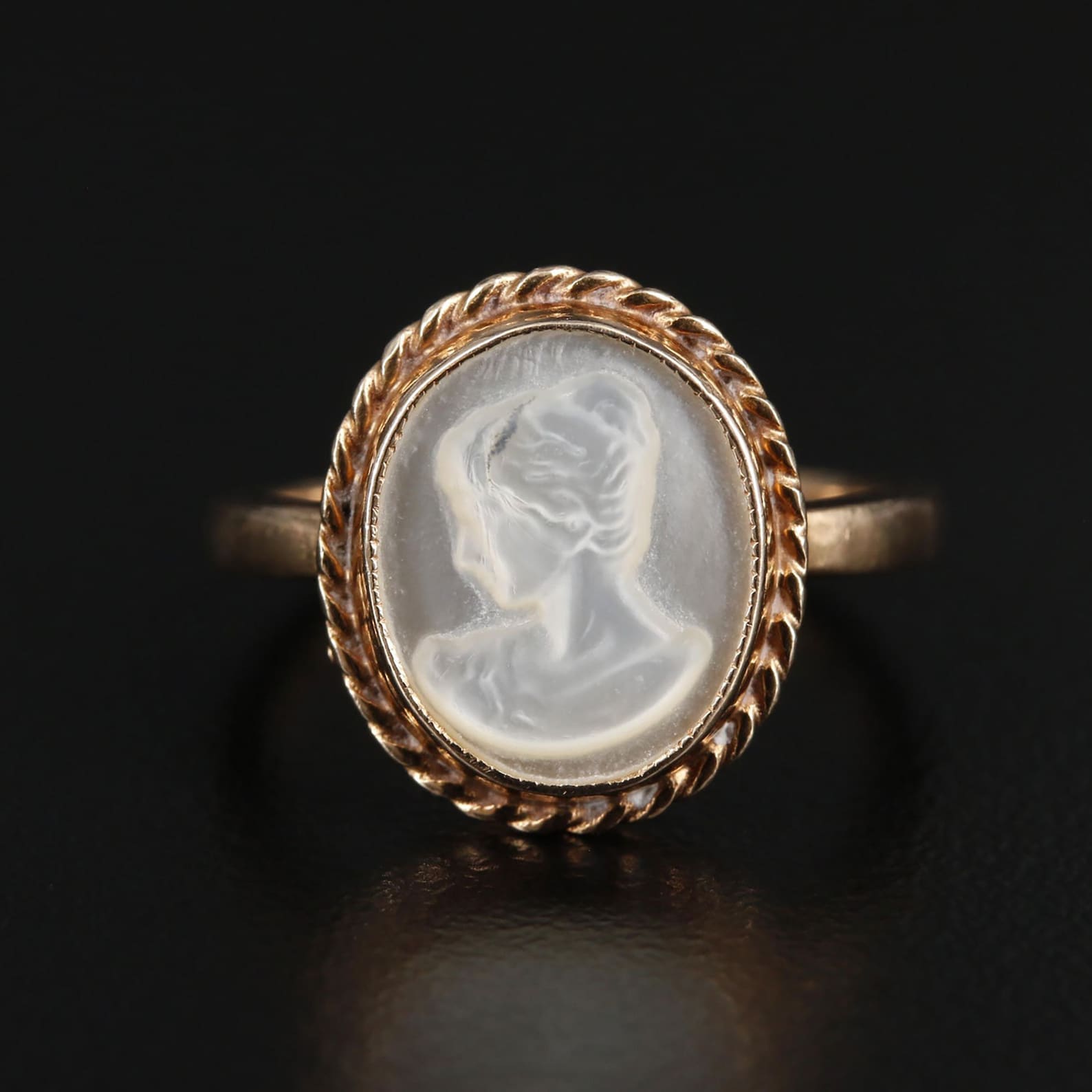Antique Natural MotherofPearl Cameo Ring 14K Gold Etsy