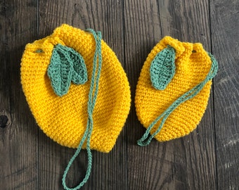 Crochet Lemon Drawstring Bag