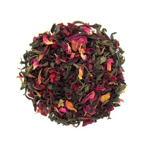 Jasmine Rose Green Tea | Organic Loose Leaf Tea with Hibiscus, Rose Petals and Cherry Bits