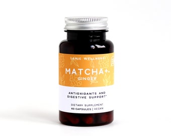 Matcha + Ginger Capsules | Green Tea and Ginger Capsules Made with Organic Matcha and Ginger Root