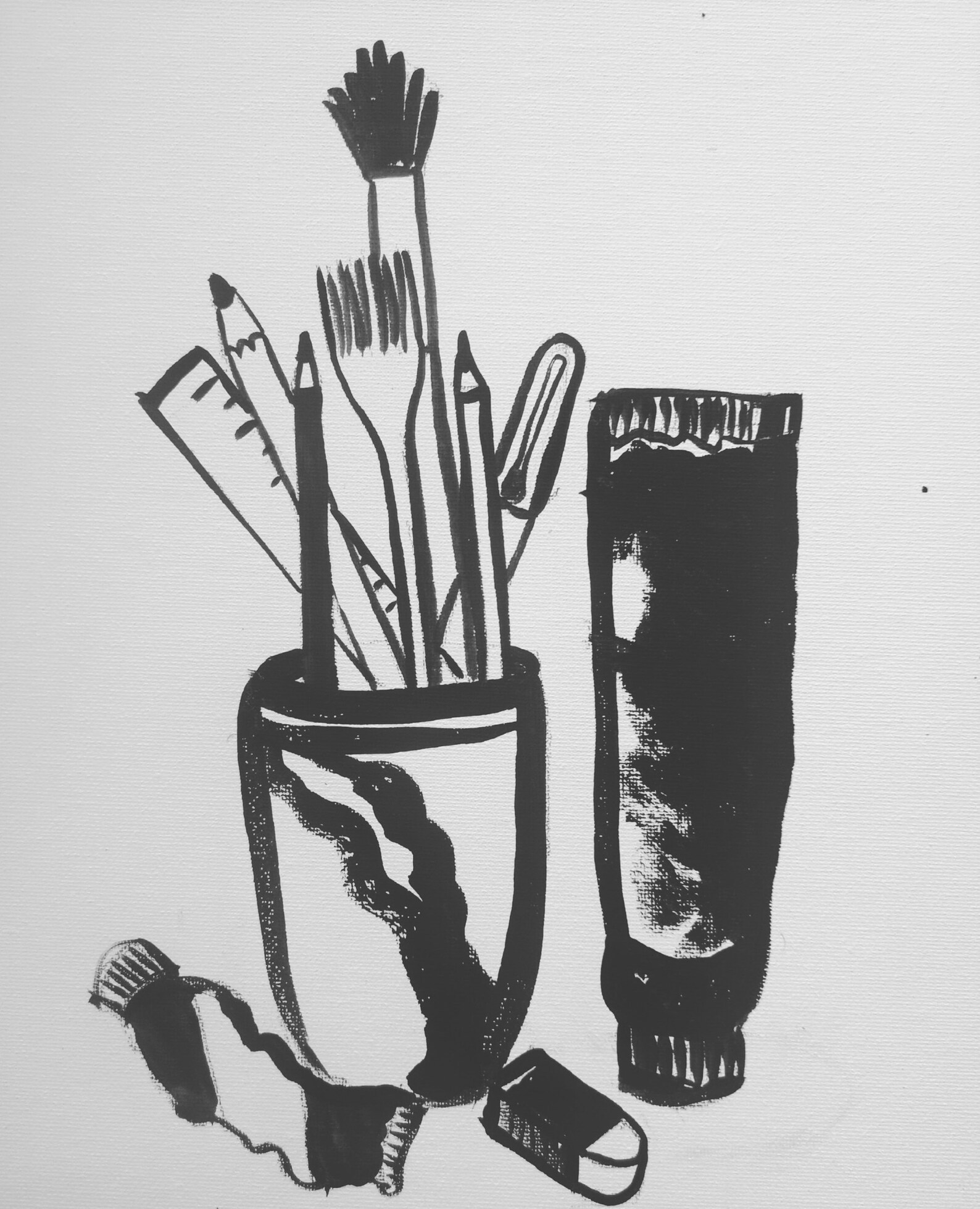 Black and White Acrylic Painting Still Life With Paint Etsy