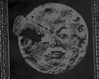 Moon reverse blackwork - le voyage dans la lune embroidery cross stitch, Victorian - Blackwork Pattern - Digital PDF Download