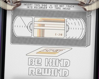 VHS Video Tape black work - 80's retro be kind rewind positive embroidery cross stitch - Blackwork Pattern - Digital PDF Download