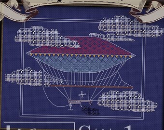 Victorian Zeppelin Blackwork, Blimp, Air Ship, Hot Air Balloon, Air Travel, Aviation, Cross Stitch, Flying Blackwork Pattern, Urban Stitches