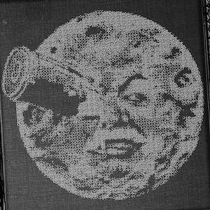 Moon reverse blackwork - le voyage dans la lune embroidery cross stitch, Victorian - Blackwork Pattern - Digital PDF Download